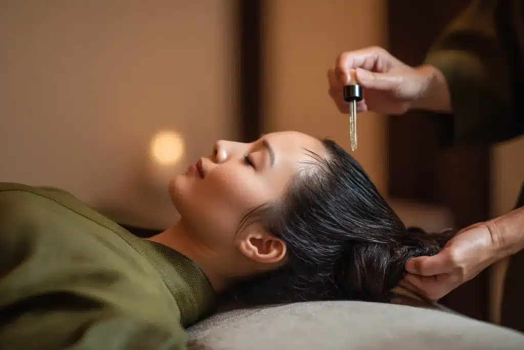 Woman getting a scalp treatment